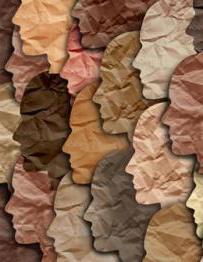 剪纸人物的侧面在不同的皮肤颜色的数组